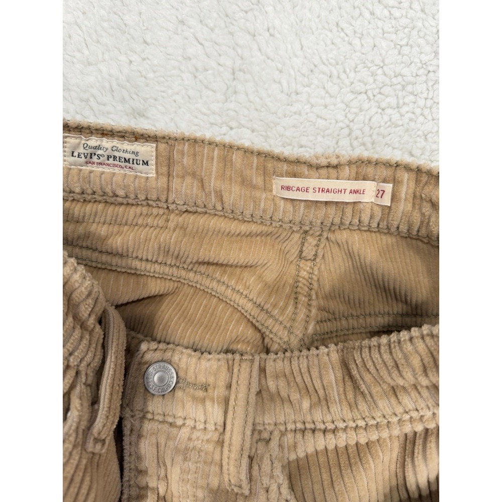 Levi Corduroy Pants Size 27 Tan Wide Leg High Rise Cotton Casual Retro Chic - Picture 7 of 11